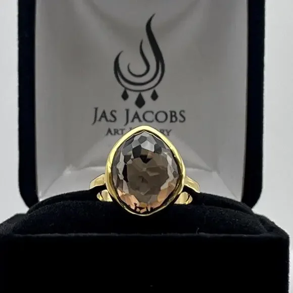 Beautiful 5ct Genuine Smoky Quartz Ring 18k Gold Vermeil Gold Smoky Quartz Ring - Picture 2 of 10